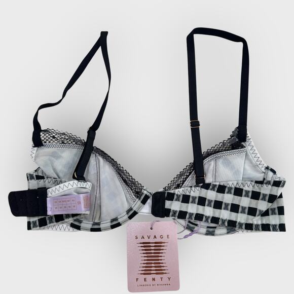 Savage X Fenty Gingham Remix Unlined Plunge Bra | 32B Black White Sexy Lingerie - Picture 8 of 8